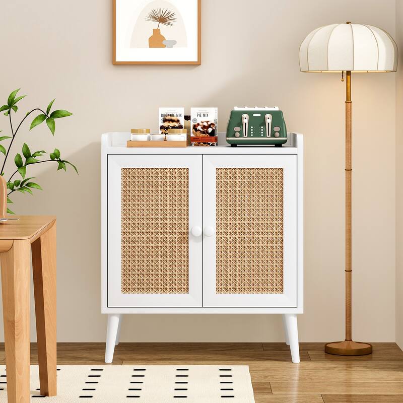 Sideboard Buffet Cabinet with Storage, Bar Liquor Cabinet with Rattan Decorated Doors, Credenza Console Tablefor Dining Room