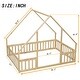 preview thumbnail 3 of 7, Kids Furniture Full Size Wood House-Shaped Floor Bed Kids Bed with Fence and Guardrails, Natural