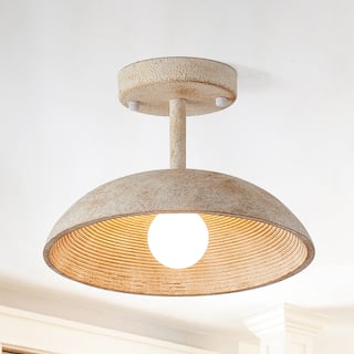 11" Farmhouse Distressed White 1-Light LED Semi-Flush Mount Ceiling Light