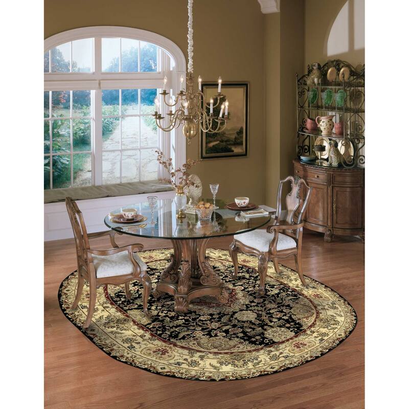 Nourison Hand-tufted Traditional Persian Wool Silk Area Rug - 7'6" x 9'6" Oval - Black - Runner/Oval
