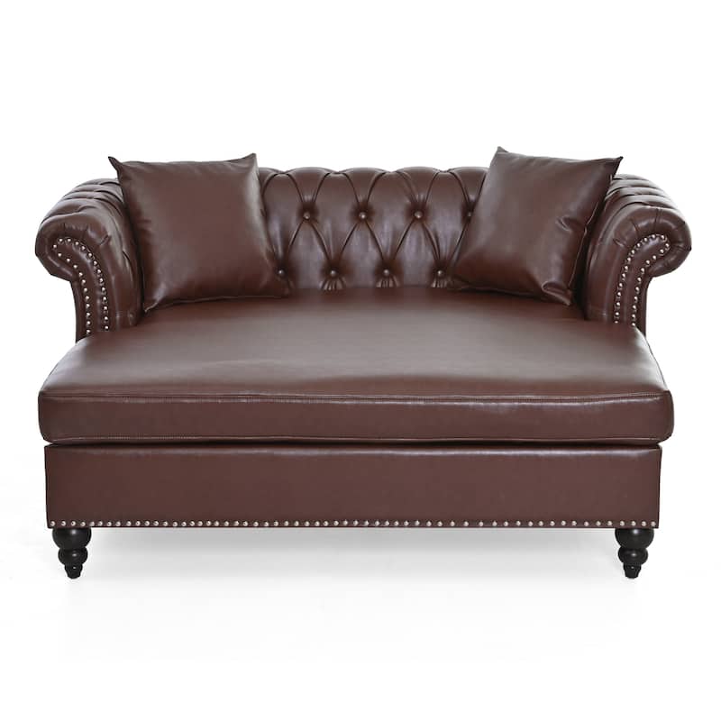 GDFStudio - Elara Luxe 63" Loveseat Chaise Lounge Couch with Upholstered PU Leather & Rolled Arm for Living Room or Office