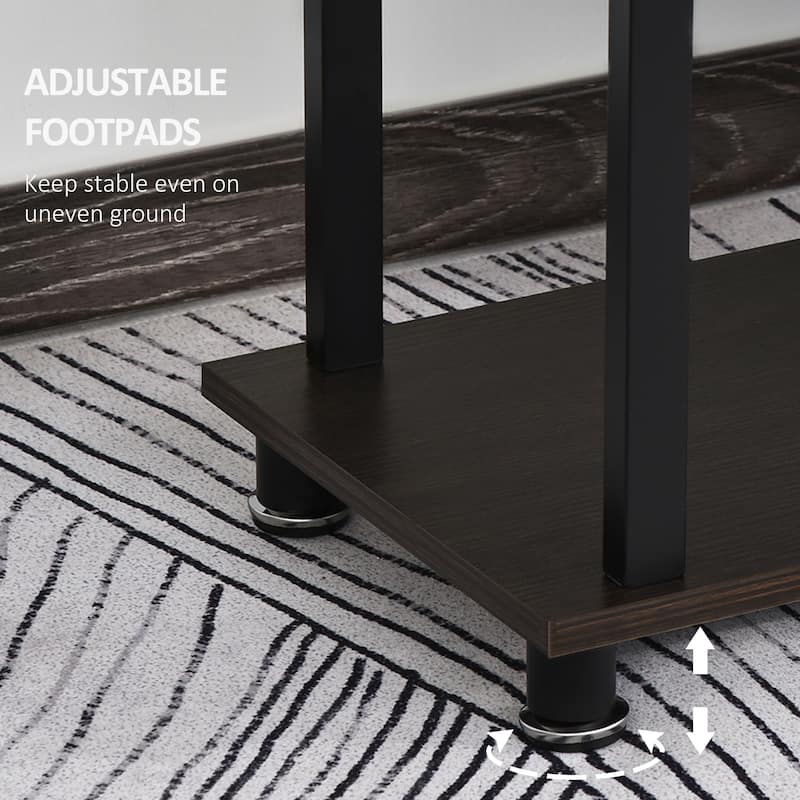 HOMCOM Mobile L-Shaped Rotating Computer Desk with Storage Shelves Moveable Rolling Writing Table
