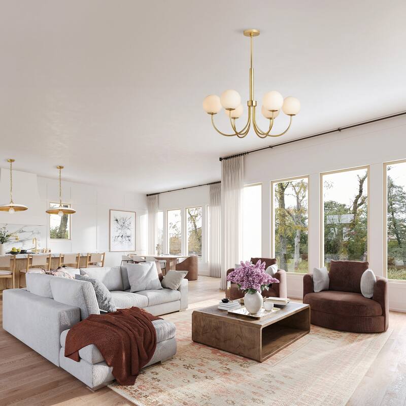 Bard Modern Pendant Light - Metal, Glass & Gold, Ivory Globe Light Fixture For Modern, Mid-Century, Contemporary Room Decor