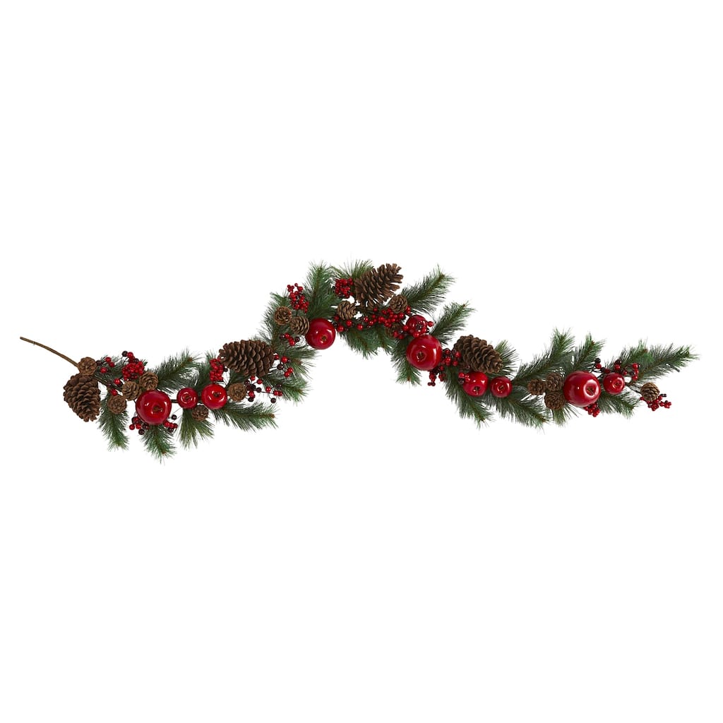 Artificial Garland 6ft Winter Holiday Decor Pinecone Apple Berry Greenery - 72