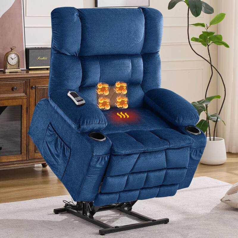 Dual Motor Power Lift Recliner Chair, Lay Flat Lift Chair w/Heat and Massage & Cup Holders, Extra Wide Recliner for Big People