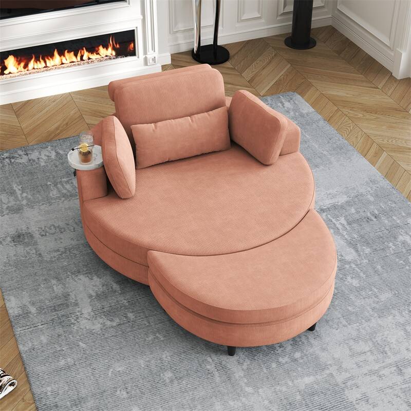 51" Fabric Sofa with Throw Pillows,Waist Pillow and Ottoman