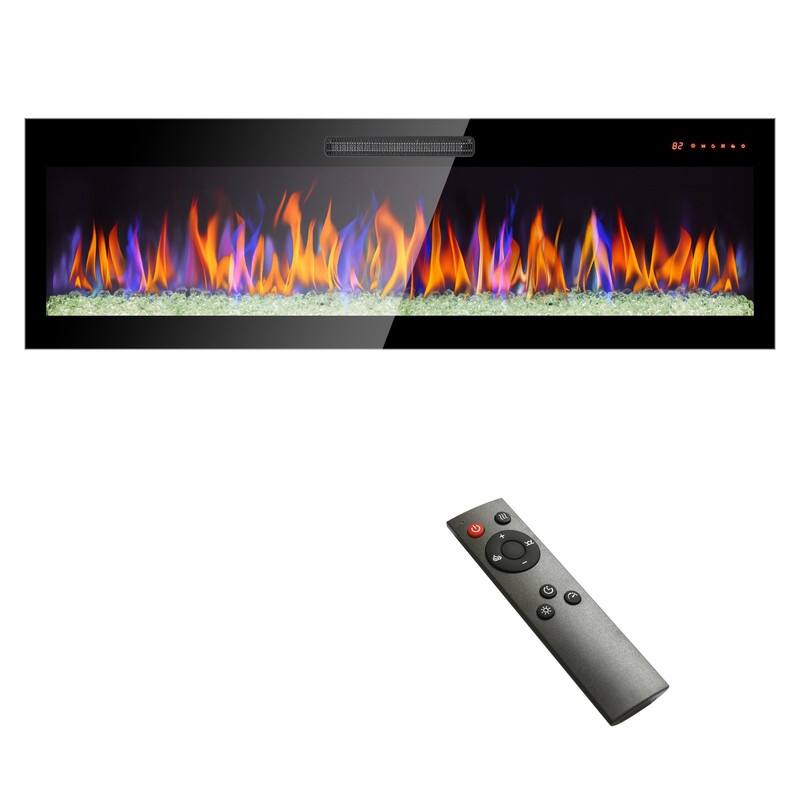 Recessed Wall-mounted Electric Fireplace with Remote Control, 16 Flame Colors and Timer