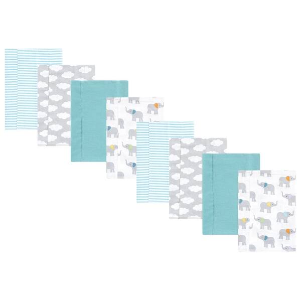 slide 1 of 1, Hudson Baby Boys and Girls Cotton Poly Flannel Burp Cloths 8-Pack, Teal Elephant, One Size - Teal Elephant 8-Pack - One Size One Size - Teal Elephant 8-Pack