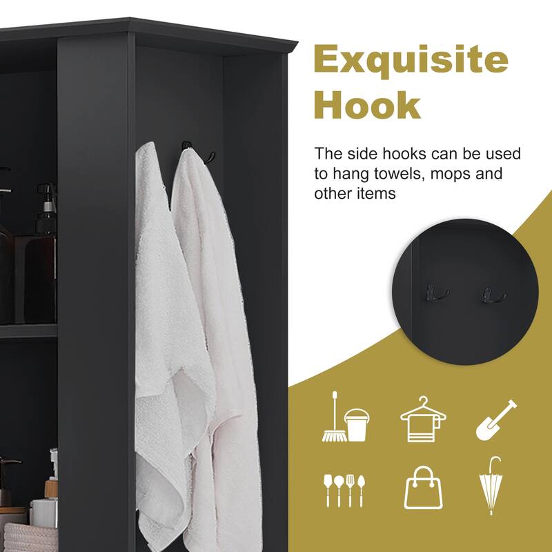 Roomfitters 67" Tall Modern Storage Cabinet with Tilt-Out Compartment and Side Hooks