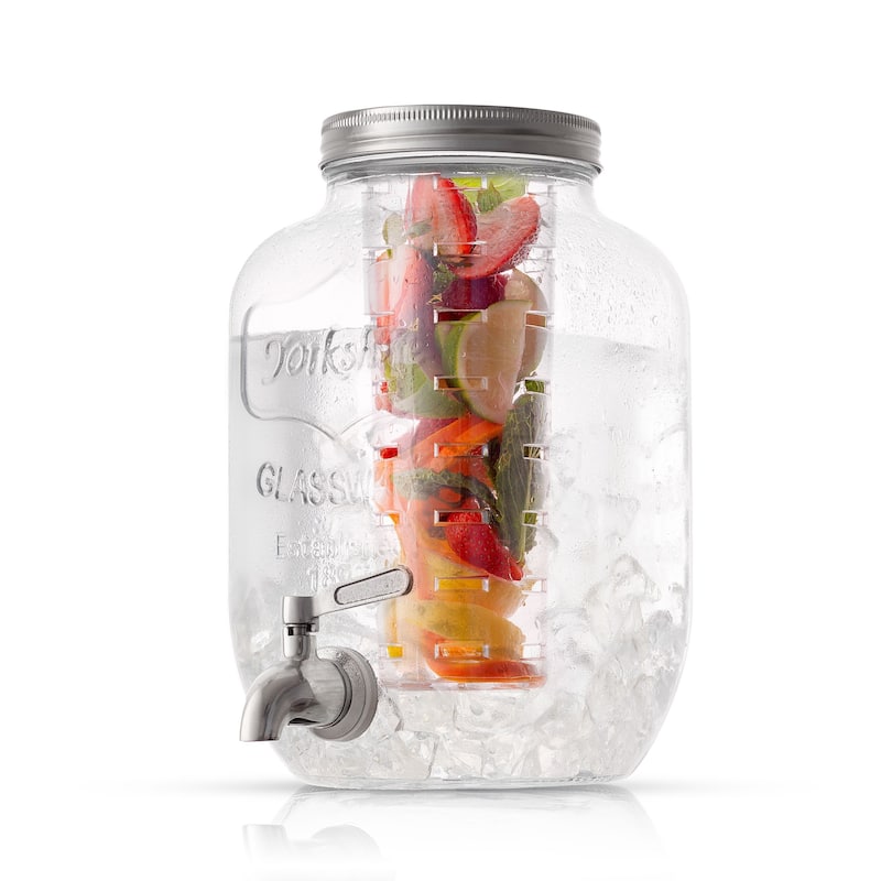 JoyJolt Glass Drink Dispenser with Spigot & Fruit Infuser - 1 Gallon - 8' x 11'