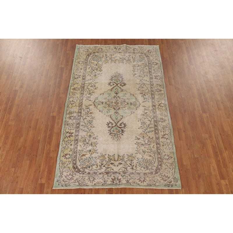 Distressed Anatolian Turkish Vintage Area Rug Handmade Wool Carpet - 5'1"x 8'6"