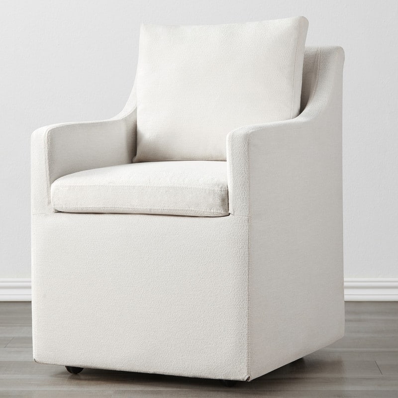 Bentley Modern Mobile Dining Arm Chairs with Casters & Storage - Single - Ivory
