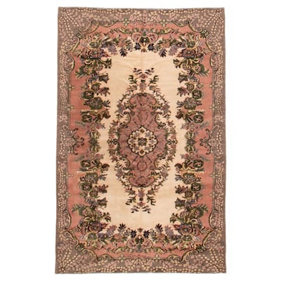 ECARPETGALLERY Hand-knotted Melis Vintage Ivory Wool Rug - 5'11 x 9'5