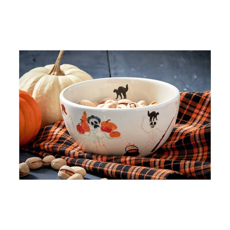 Dancing Skeleton Ceramic Serving Bowl - Halloween Multicolor Salad Bowl, 11.8oz, Dishwasher Safe, 2.9"h x 4.75"dia