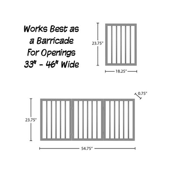 dimension image slide 0 of 3, 3-Panel Indoor Foldable Dog Gate - 55x24-Inch MDF Freestanding Pet Fence