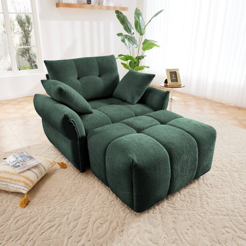 47.2" Chenille Upholstered Sofa with Ottoman