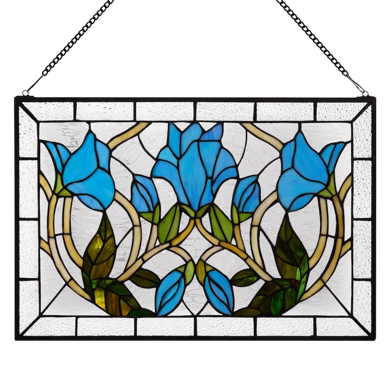 16-in H Blue Floral Vines Multicolored Stained Glass Window Panel - 24" x 0.25" x 16"
