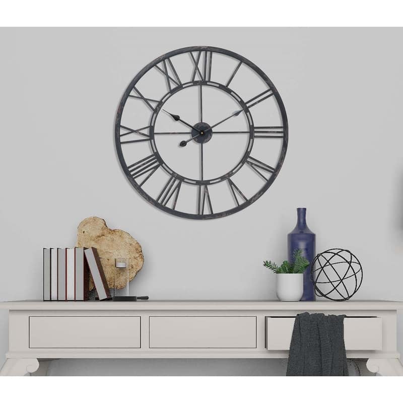 UTOPIA ALLEY Oversized Roman Round Wall Clock, Large Wall Clock, Big Clocks for Living Room Decor, 27 inch Diameter