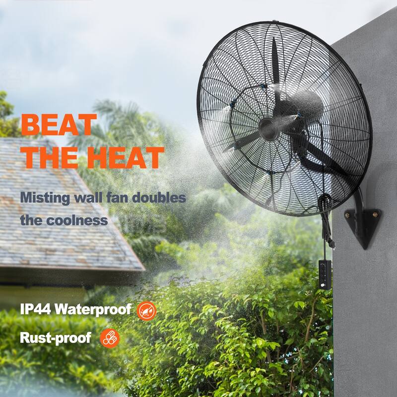 Wall-Mount Misting Fan, 24 Inch, 3-speed High Velocity Max, 7000 CFM, Waterproof Oscillating Industrial Wall Fan