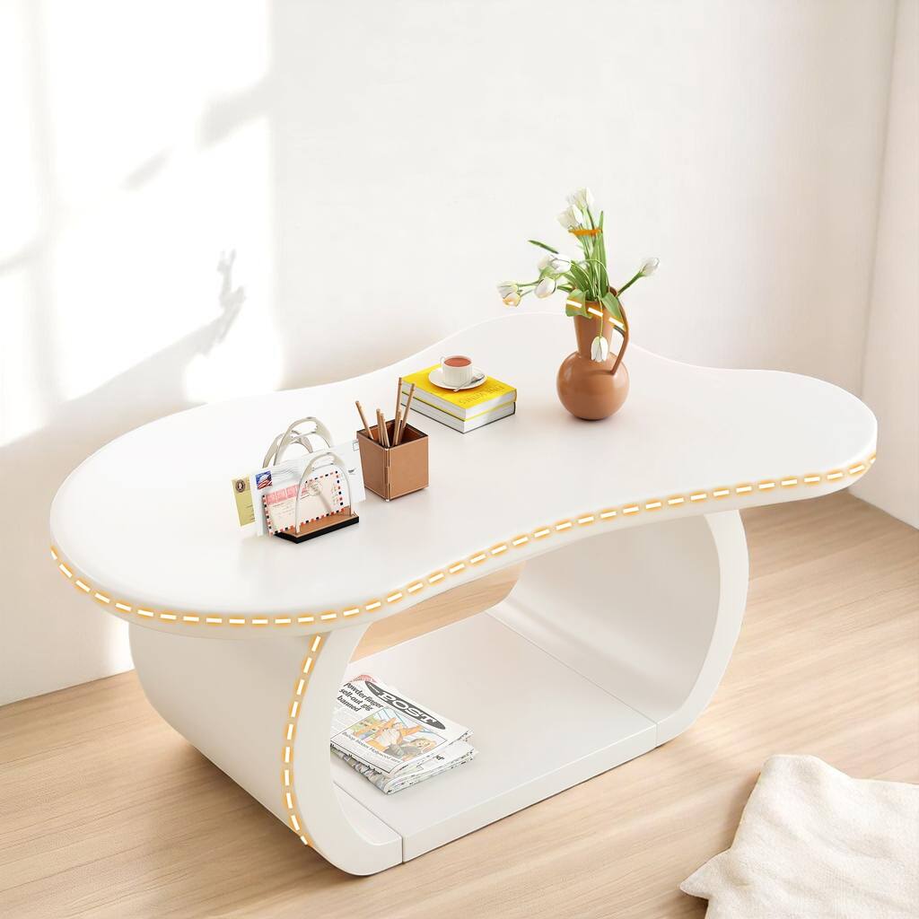 Modern Cloude Coffee Table with Curved Legs, Cream Style Irregular End Table with Curved Legs, Unique Design Accent Table