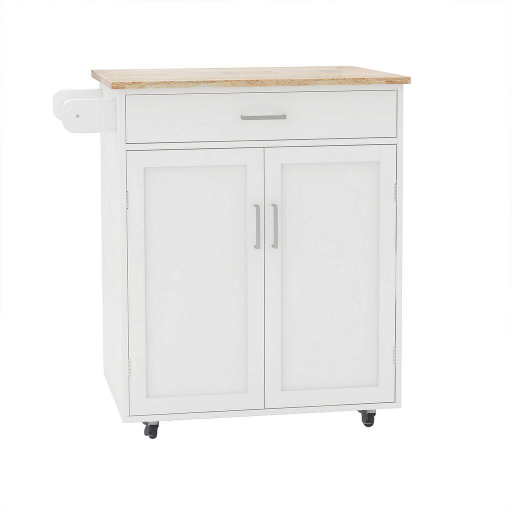 36 Inch Kitchen Islend with Towel Rack, 1 Double Door Cabinet, White Wood