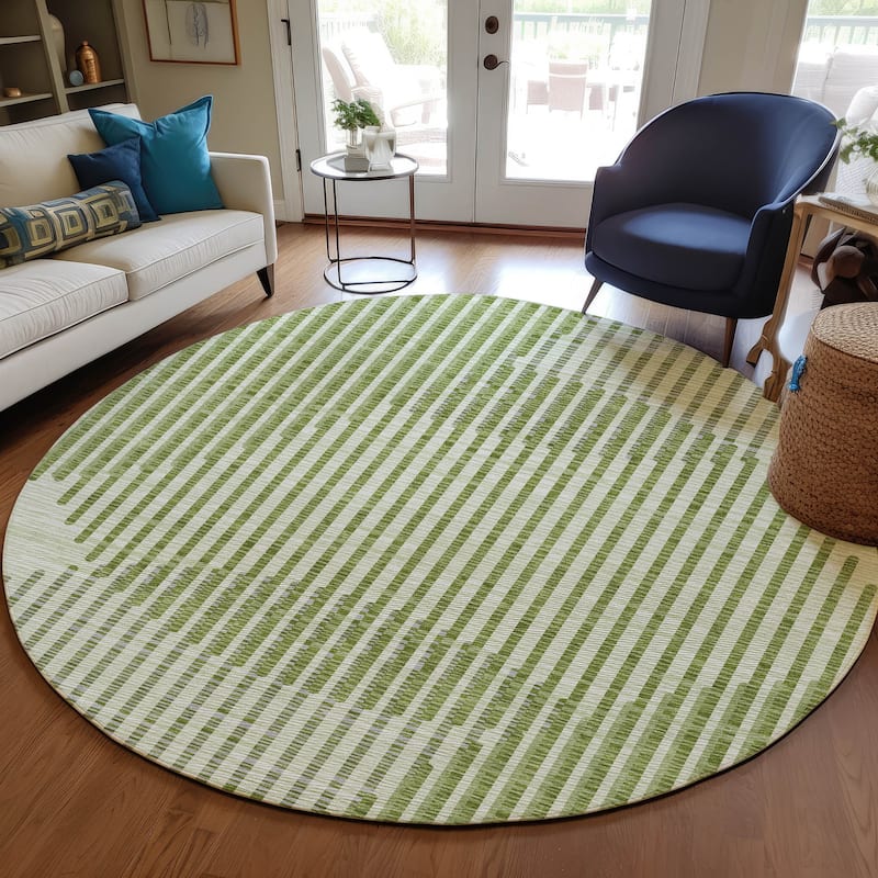 Machine Washable Indoor/ Outdoor Abstract Stripe Chantille Rug