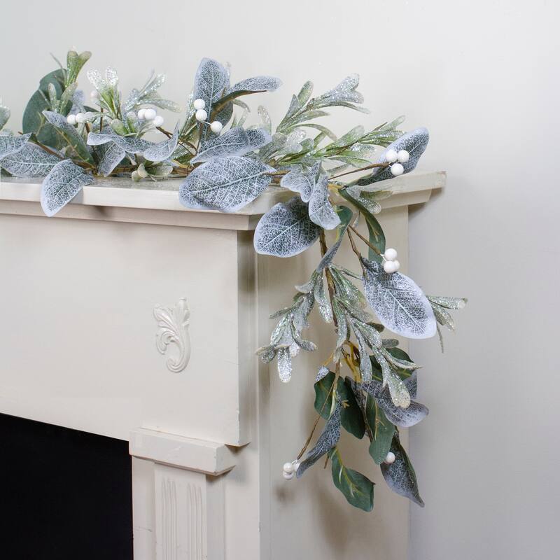 5' x 6" Iced Leaves Winter Berries Artificial Christmas Garland, Unlit