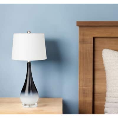 HomeRoots Set Of Two 31" Black And White Glass Table Lamps With White Empire Shade - 14