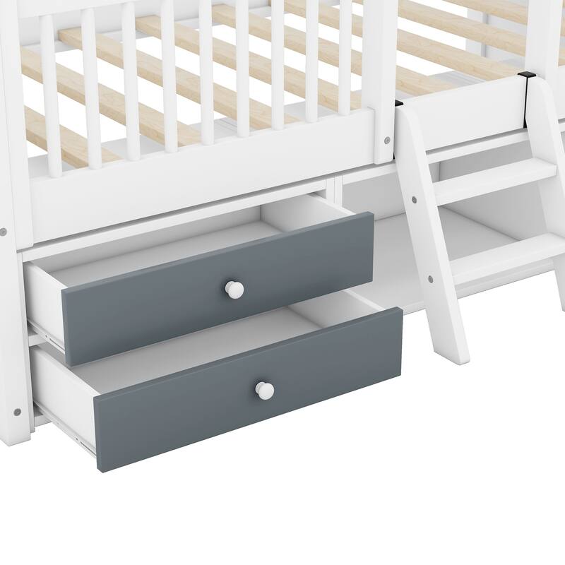 Full/Twin Size Wooden House Bed Frame with Roof, Ladder, Ample Storage - Perfect for Kids' Room, Whimsical Design, Easy Access