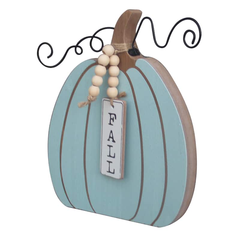 Wooden Pumpkin Sign Decoration with Wooden Beads Garland, Thanksgiving Decorations