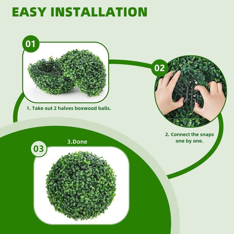 2 Pcs Artificial Topiariy Balls, Outdoor Faux Boxwood Balls Decorative Spheres - Green