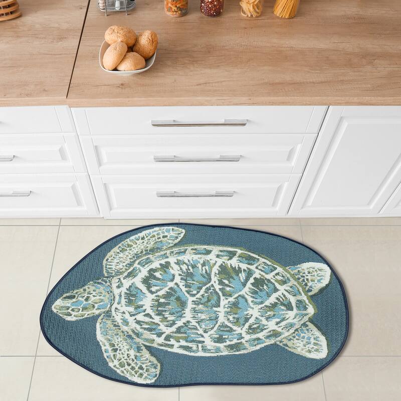 Liora Manne Esencia Seaturtle Indoor/Outdoor Mat Blue 3'3" x 2'1" SHAPED - 3'3" x 2'1" SHAPED