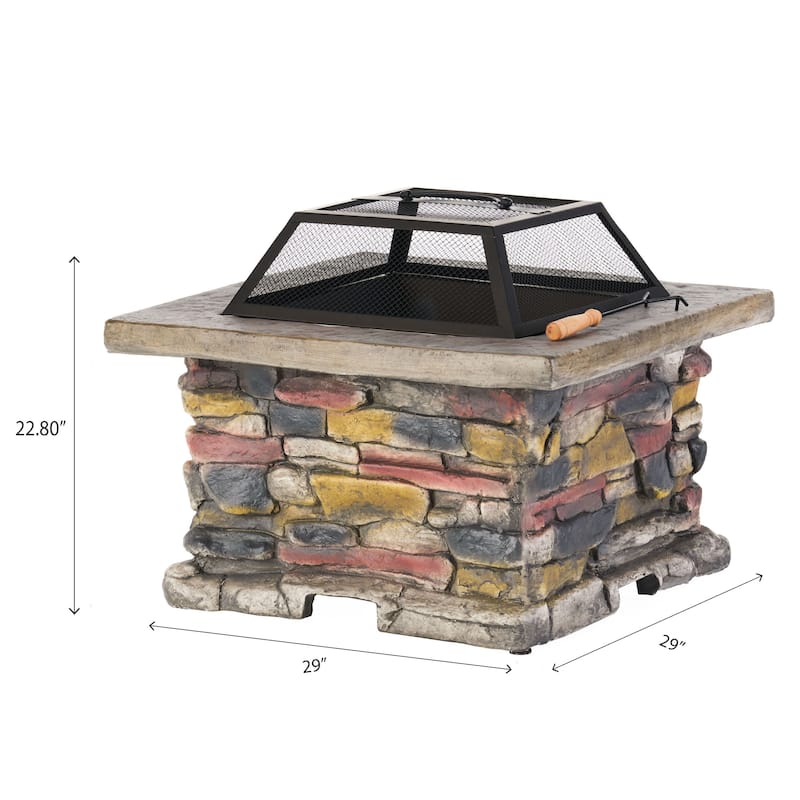 Roomfitters Outdoor Stone Finish Fire Pit with Mesh Screen, Heavy-Duty Fire Bowl, Perfect for Patio, Deck, and Garden Gatherings