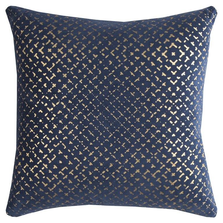 HomeRoots 20" Blue and Gold Geometric Cotton Throw Pillow