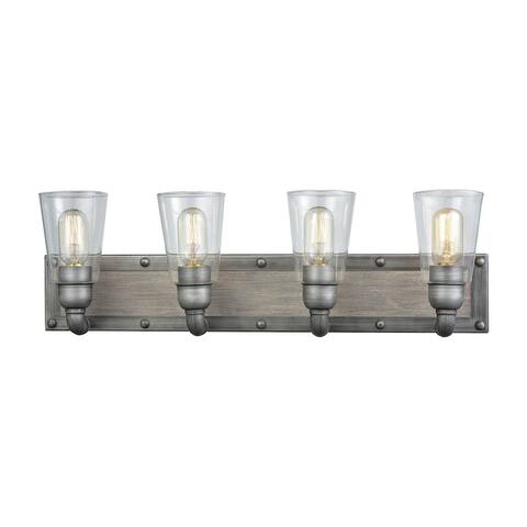 Platform 4-Light Vanity Lamp in Weathered Zinc with Clear Glass