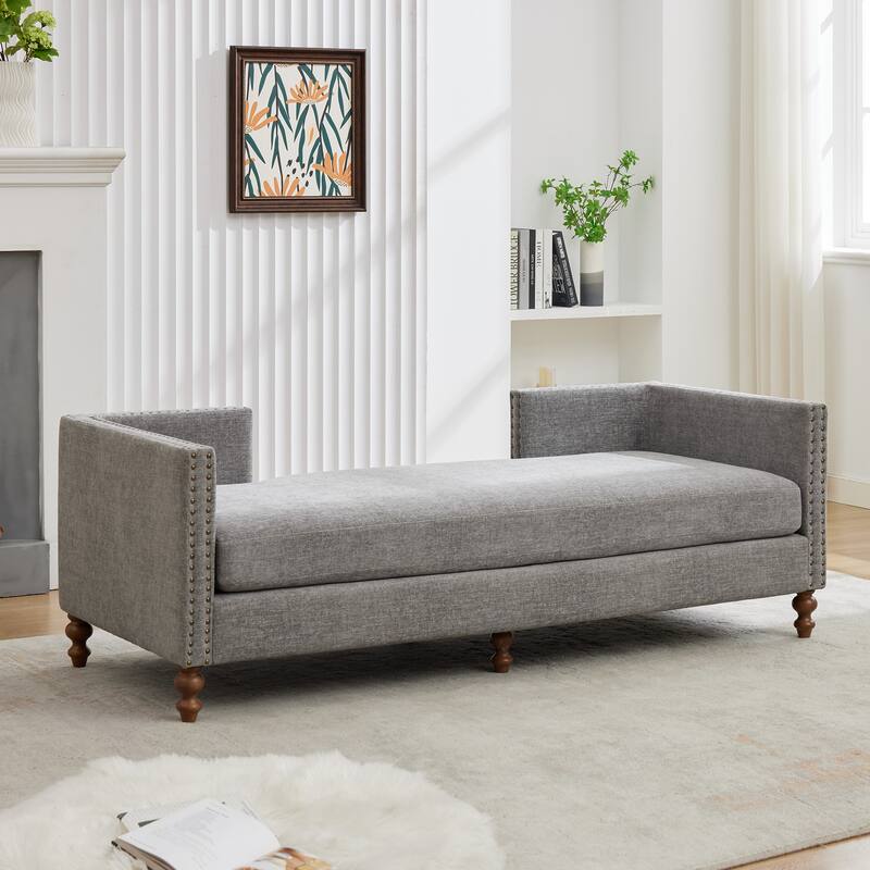 Roomfitters 75.2" Upholstered Chaise Lounge with Nailheads, Chenille Daybed Sleeper Sofa with 6 Pillows
