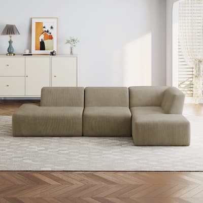 Modular All-Foam Corduroy Compression Sofa With Ottoman