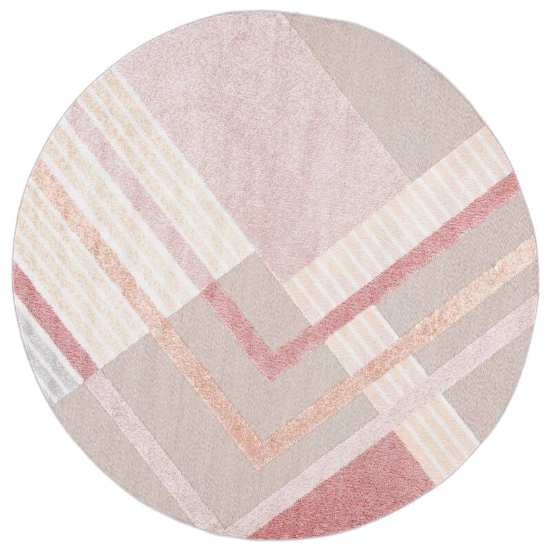 SAFAVIEH Sarasota Rista Indoor/ Outdoor Waterproof Patio Backyard Rug - 6'7" Round - Pink/Brown