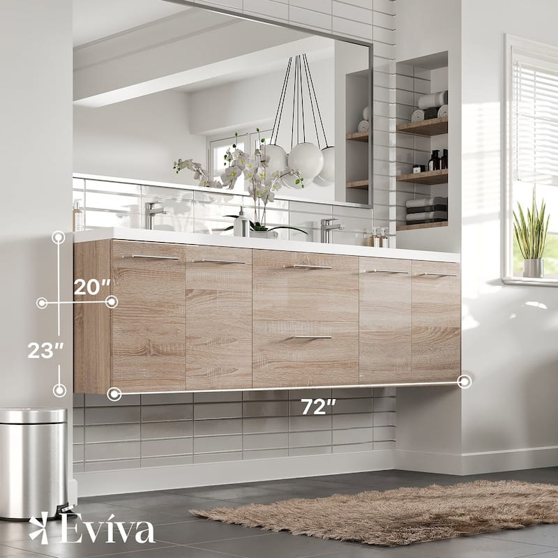 Eviva Axis 72" White Oak DS Bath Vanity with Acrylic Top