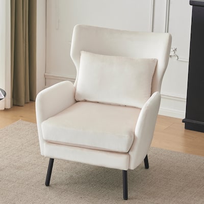 Beige Velvet Armchair Single Sofa Chair Reading Chair Accent Chair