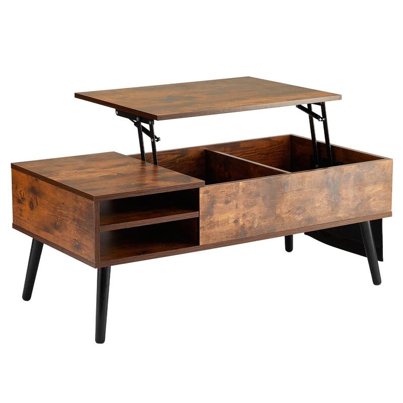 Lift Top Coffee Table with Storage Drawers and Open Shelf, 39.4 in - 39.37 x 19.61 x 15.75 in