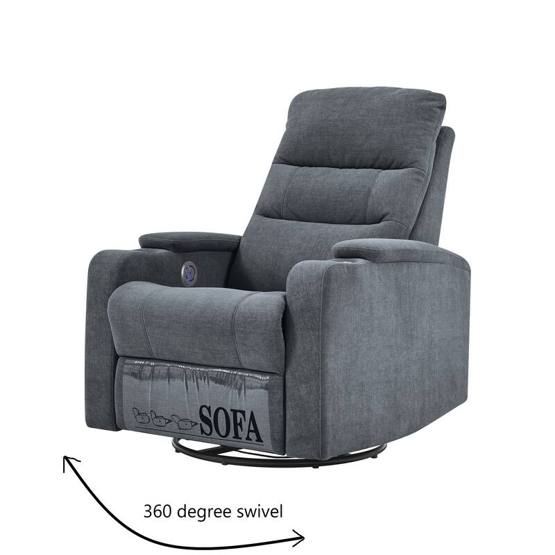 Swivel Rocking Recliner Sofa Chair With USB Charge Port & Cup Holder