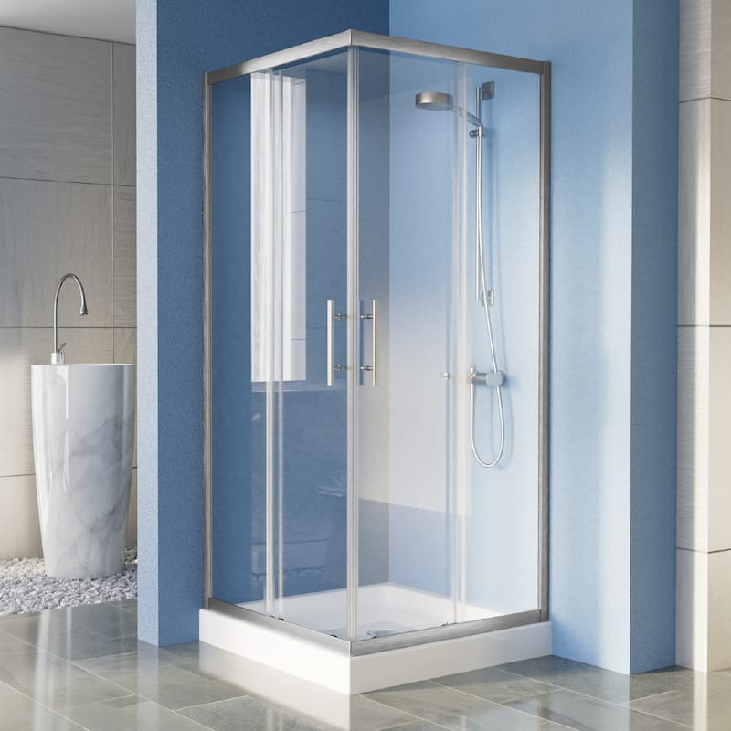 i-Homare 36 in.D x 36 in. W x 72 in. H Corner Shower Enclosure with Double Sliding Doors - 36" Dx36" Wx72" H - Brushed Nickel