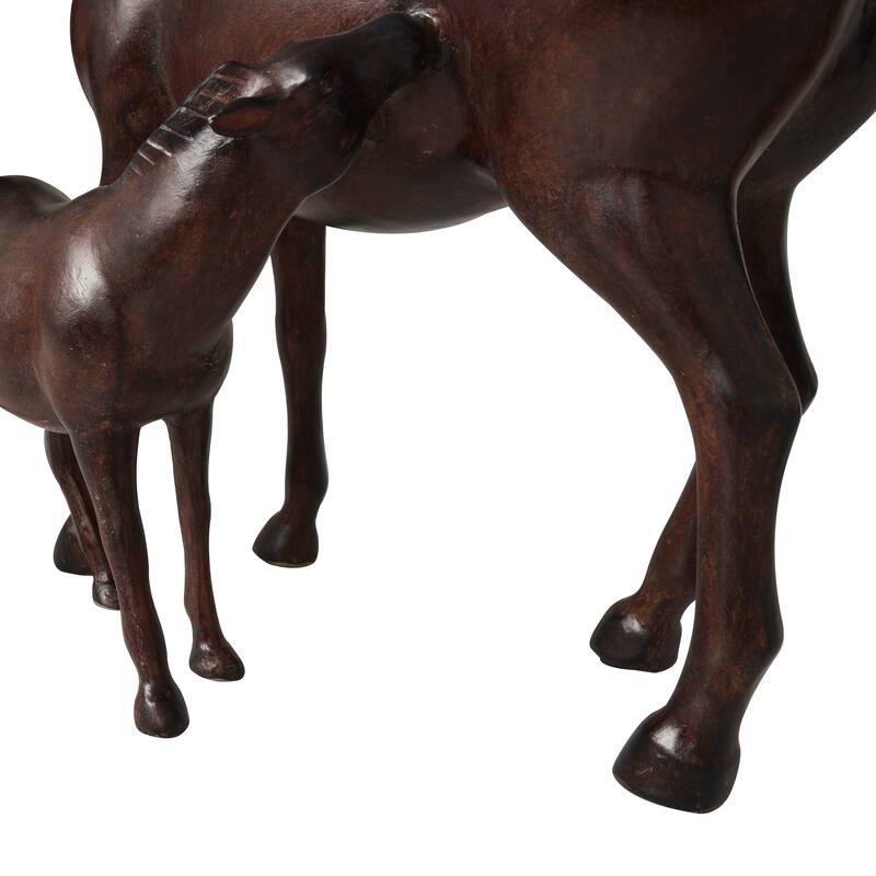 Dark Brown Polystone Horse Decorative Sculpture with Mom and Baby