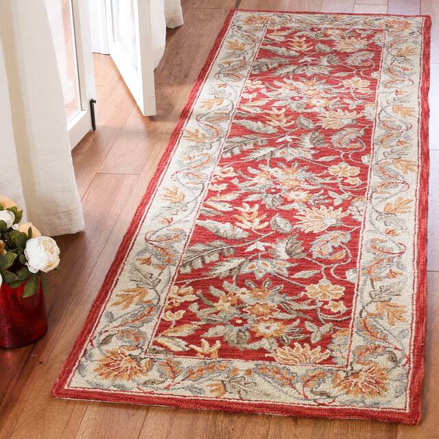 SAFAVIEH Handmade Chelsea Ashlyn French Country Floral Wool Rug - 2'6" x 20' Runner - Red