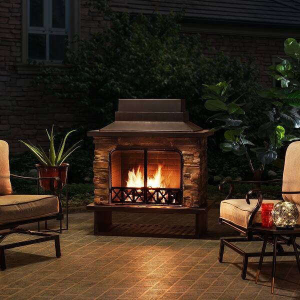 Shop Sunjoy Farmington 48 Inch Faux Stone Steel Wood Burning