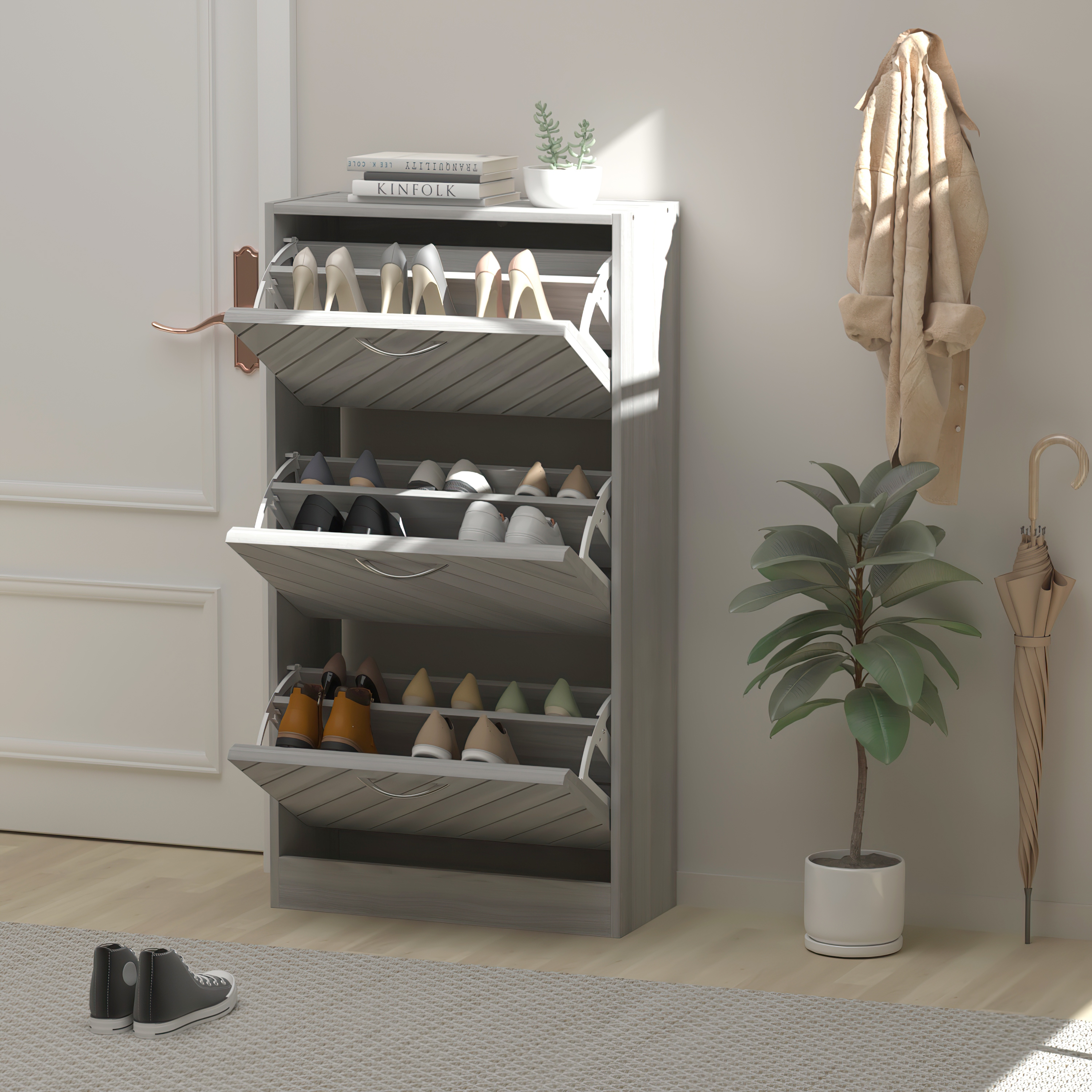 Grey shoe store basket