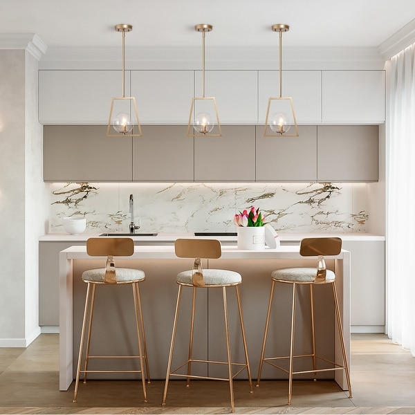 Laluz Modern Farmhouse 1 Light Gold Pendant Abstract Geometric Dimmable Kitchen Island Light with Glass Globe L9 inch W5.5 inch h10 inch Size L9