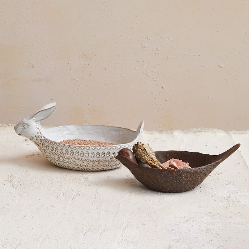 Debossed Stoneware Bowls with Reactive Glaze