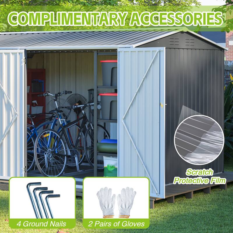 8x12 FT Outdoor Metal Storage Shed with Window, Lockable Hinged Doors and 4 Vents, Heavy Duty Steel Shed